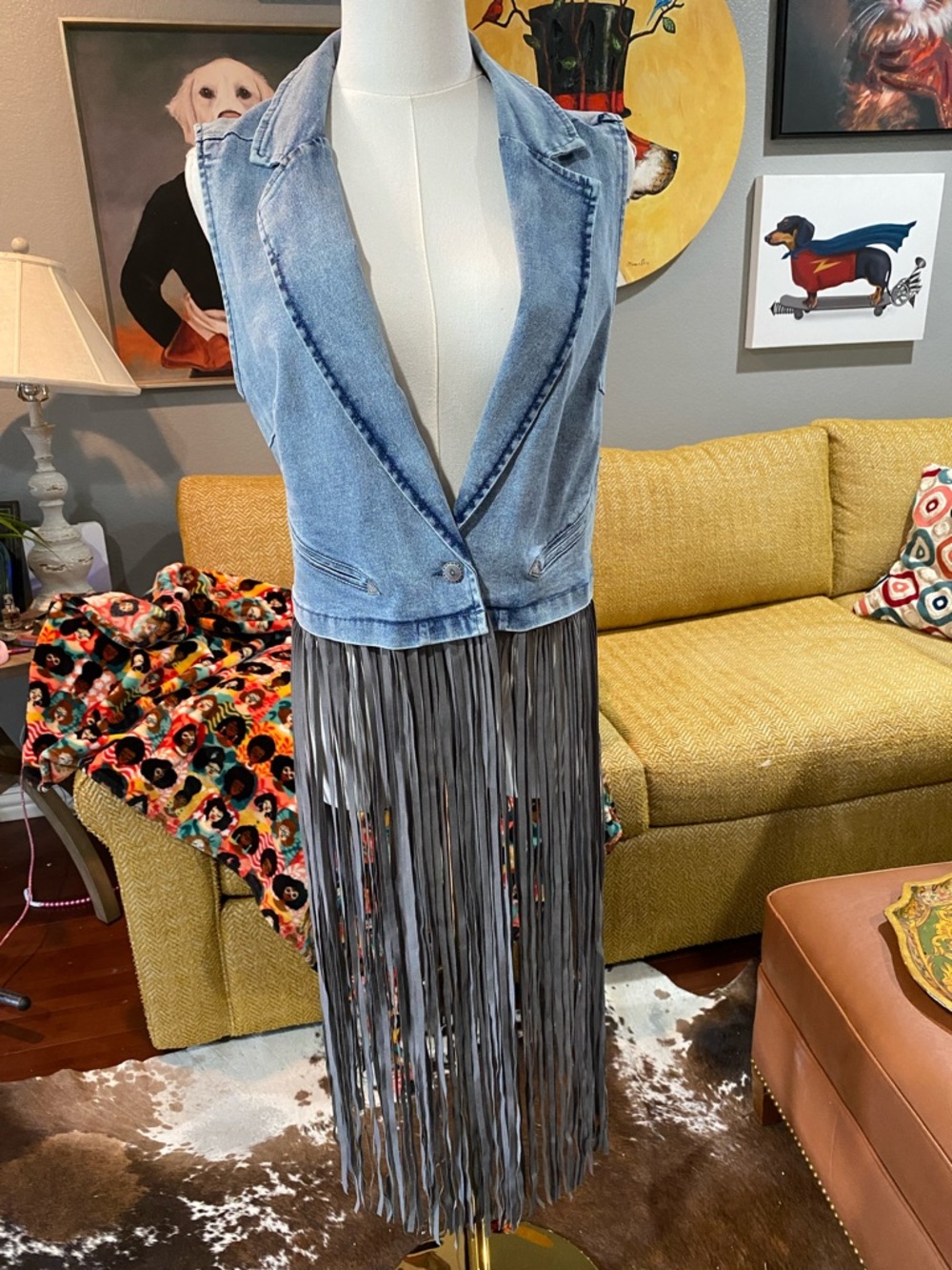 Lucky & Blessed Light Blue Denim Vest with Gray Fringe -Multiple sizes